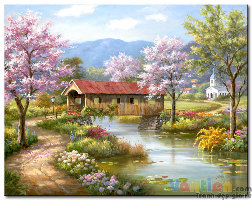 Tranh phong cảnh Mùa Xuân M1804 - Tranh sơn dầu đẹp