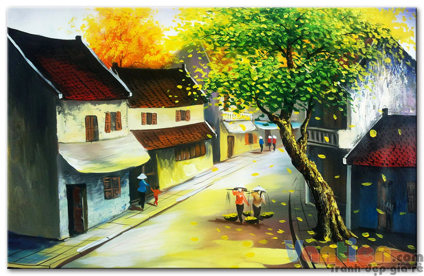 Tranh Phố Cổ Hà Nội TSD167  Tranh Sơn Dầu Minh Hưng  1 TPHCMtranh vẽ  tay 100 sơn dầu