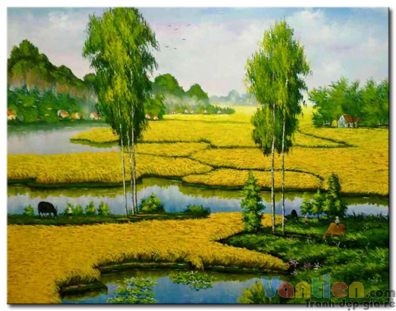 Tranh sơn dầu Cánh Đồng Lúa Chín M2020 - Tranh đồng quê đẹp