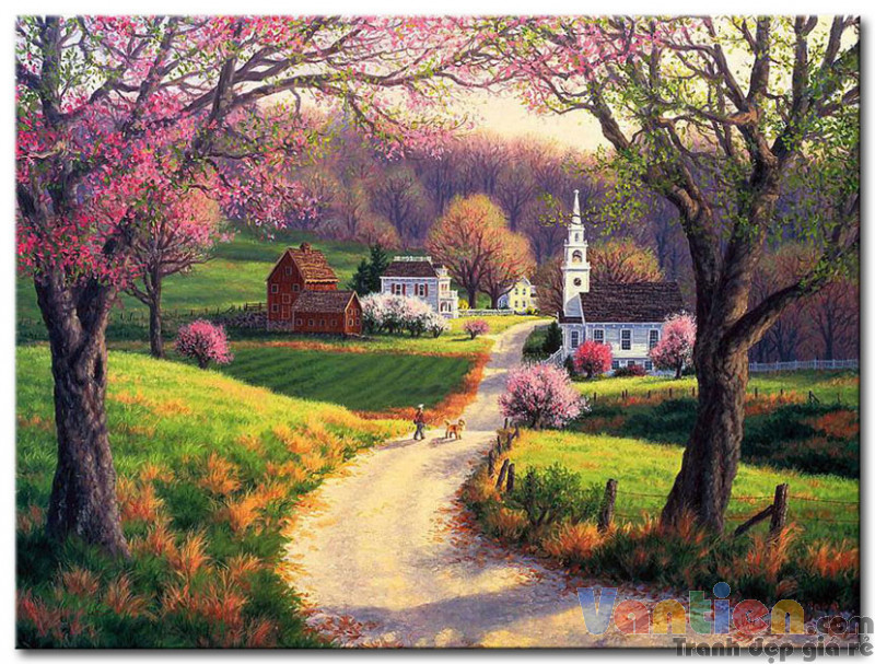Tranh sơn dầu Con Đường Mùa Xuân M1895 - Tranh phong cảnh đẹp