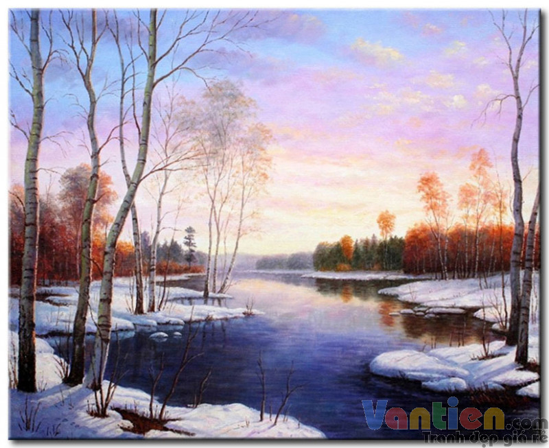 Tranh sơn dầu Mùa Đông Về Trên Dòng Sông M1169 - Tranh phong cảnh đẹp