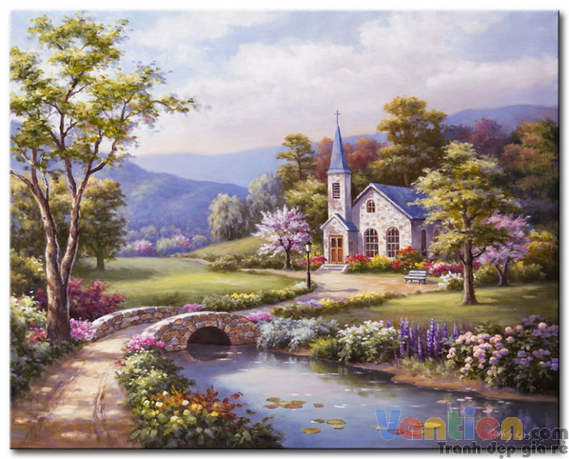 Tranh sơn dầu Mùa Xuân M1855 - Tranh phong cảnh mùa xuân đẹp