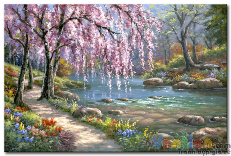 Tranh sơn dầu Mùa Xuân Về M1801 - Tranh phong cảnh đẹp