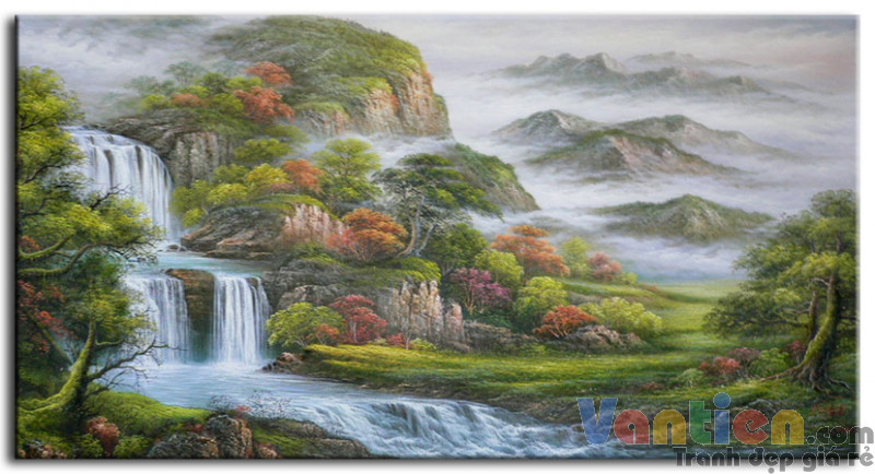 Phong Cảnh Thác Nước M0187 - Tranh sơn dầu phong cảnh thiên nhiên chất  lượng cao