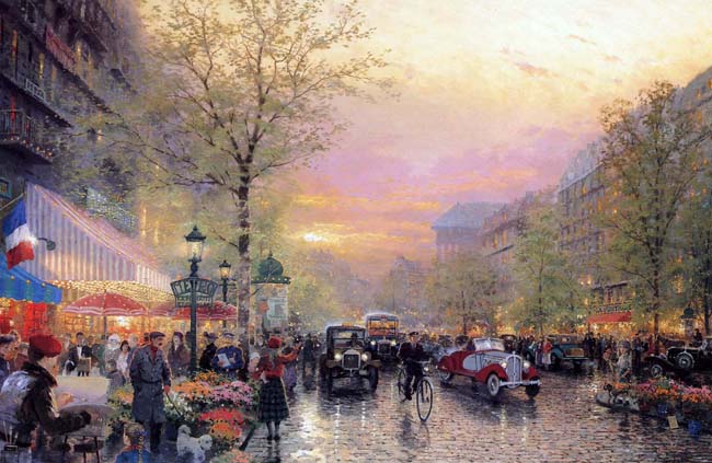 Bức sơn dầu của Thomas Kinkade với những nét vẽ tỉ mỉ đã diễn tả chân thực khung cảnh đường phố sau cơn mưa, sự tinh tế của ánh sáng trên bầu trời, trong cửa hiệu và trong từng ngôi nhà