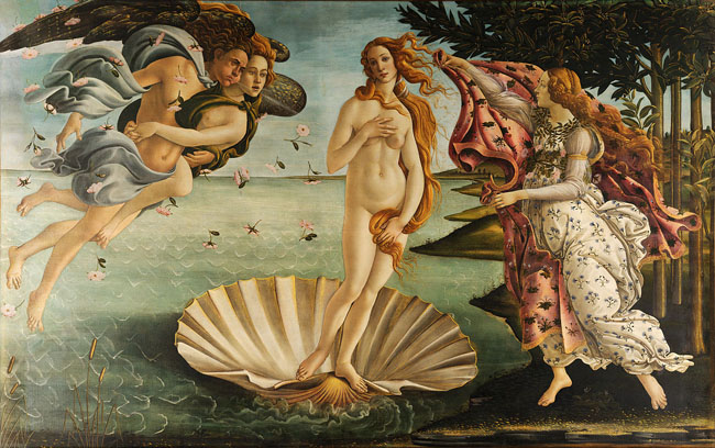 Bức tranh Sự ra đời của Thận Vệ nữ (Botticelli) với nét vẽ mềm mại, uyển chuyển